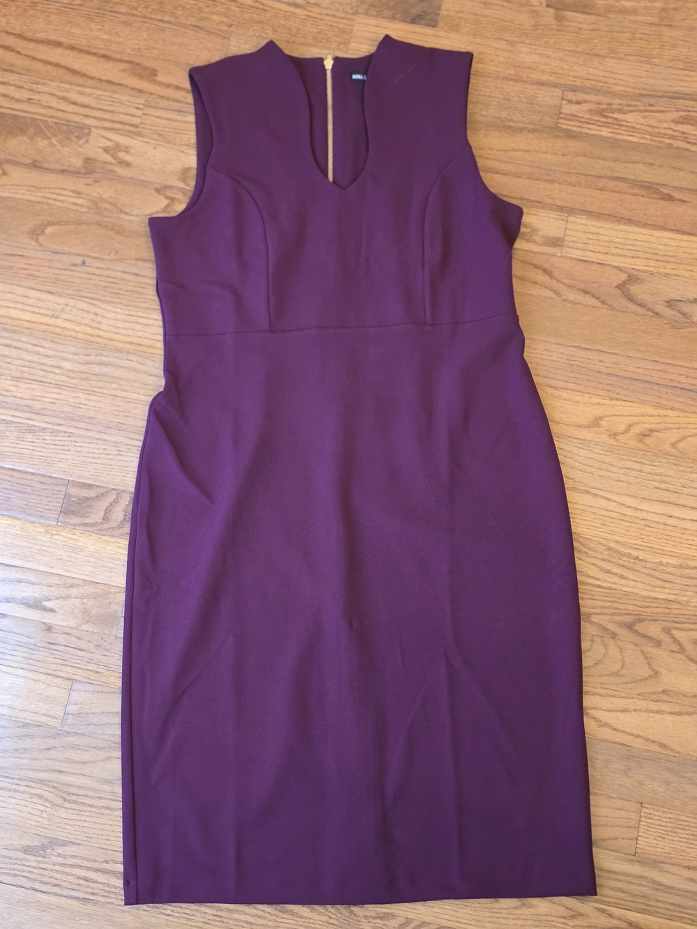 Nina Leonard Plum Midi Sheath Dress With Gold Zipper Size Large